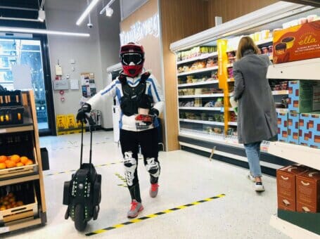 Emily with Kingsong 16X electric unicycle wearing LEATT Protective Gears